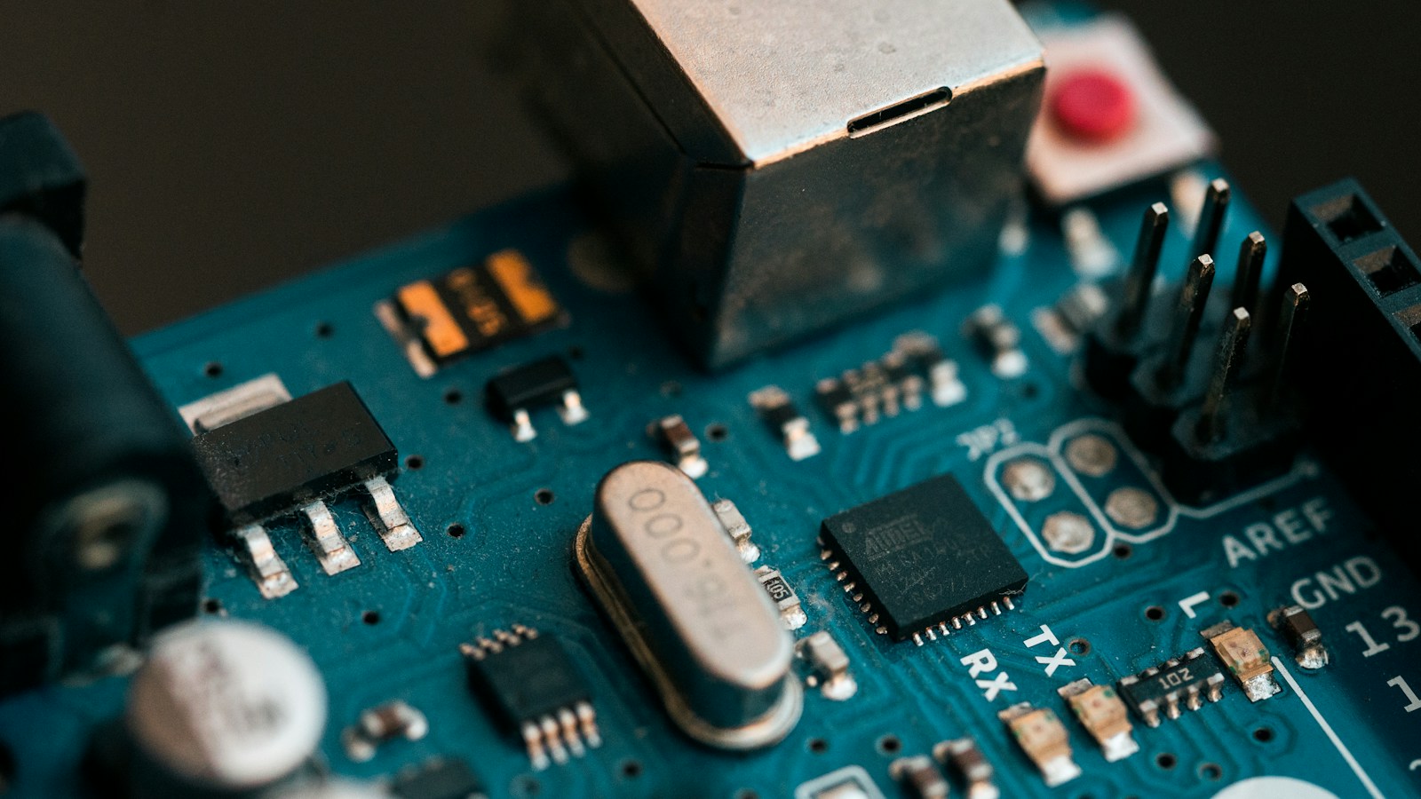 Close-up of electronic components on a printed circuit board